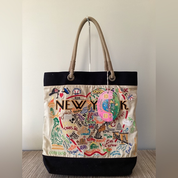 NWT CATSTUDIO New York Embroidered NYC Artsy Colorful Tote Bag Purse - Picture 1 of 6
